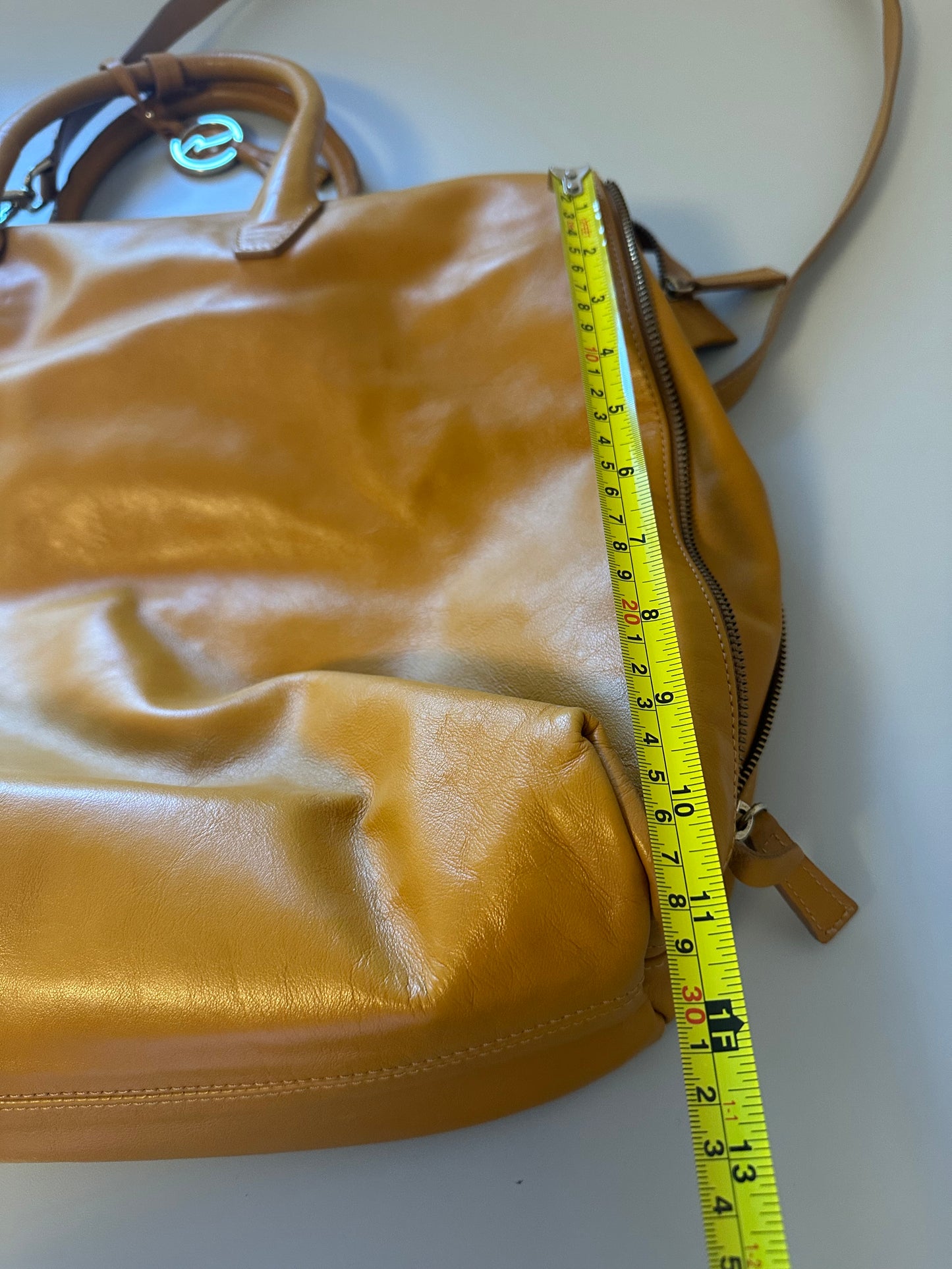 Varriale Tan Leather Zip Top Tote Bag