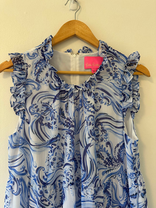 Lilly Pulitzer Jazzy Blue and White Sleeveless Dress - Size 10