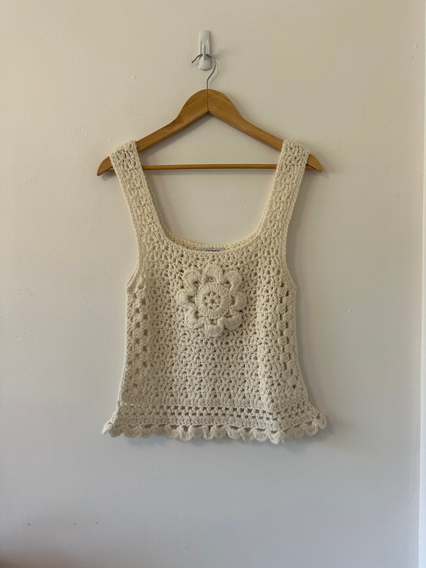 Batsheva Daisy Crochet Tank Top in Cream | Size Medium