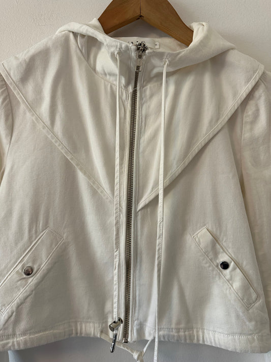 A.L.C. Cropped Zip Up Utility Jacket with Hood in White | Size 6
