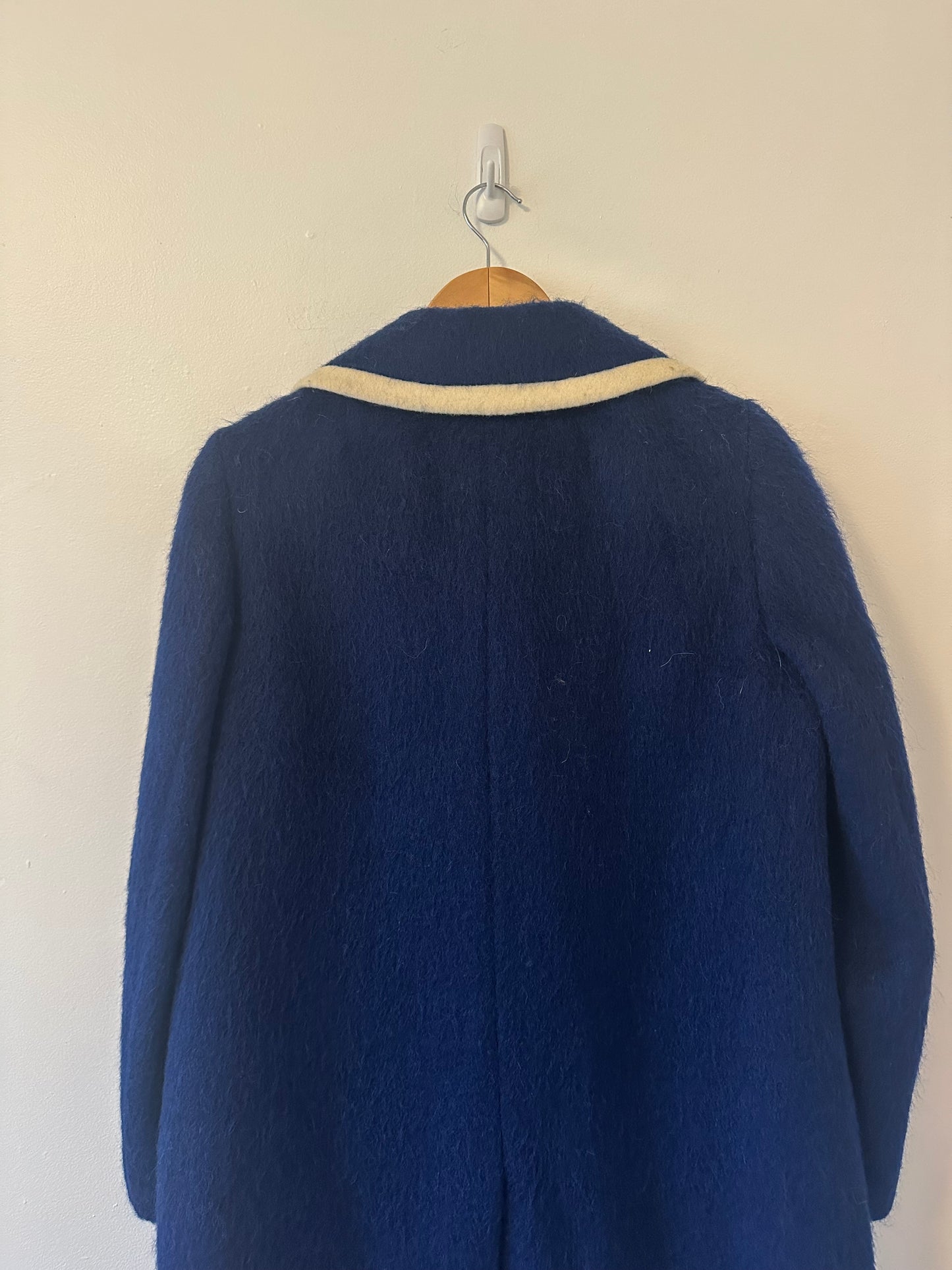 Lodenfrey Vintage Blue Wool Coat with Cream Trim