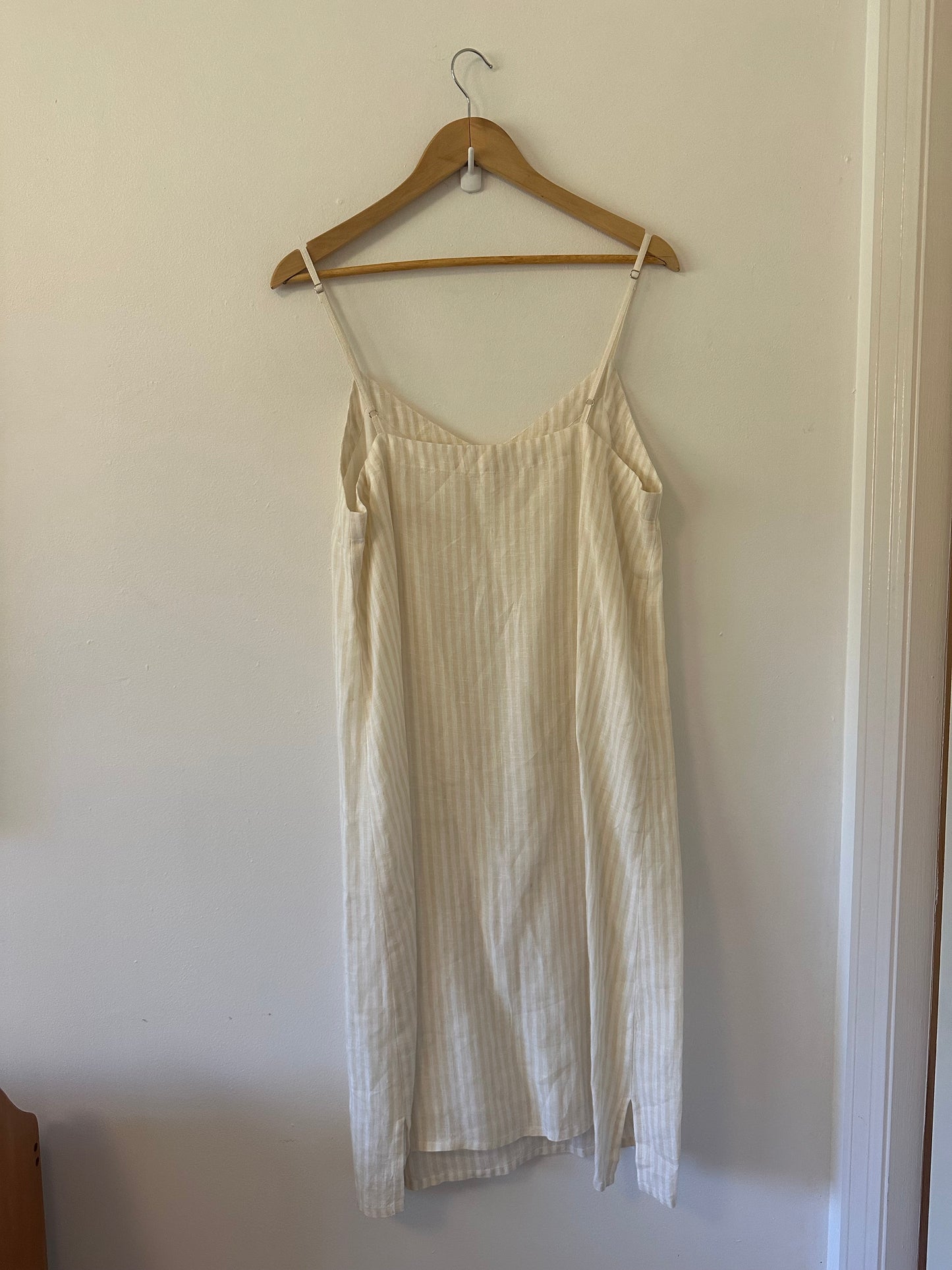 Laude the Label Suri Linen Slip Dress in Oatmilk Stripe | Size Medium/Large