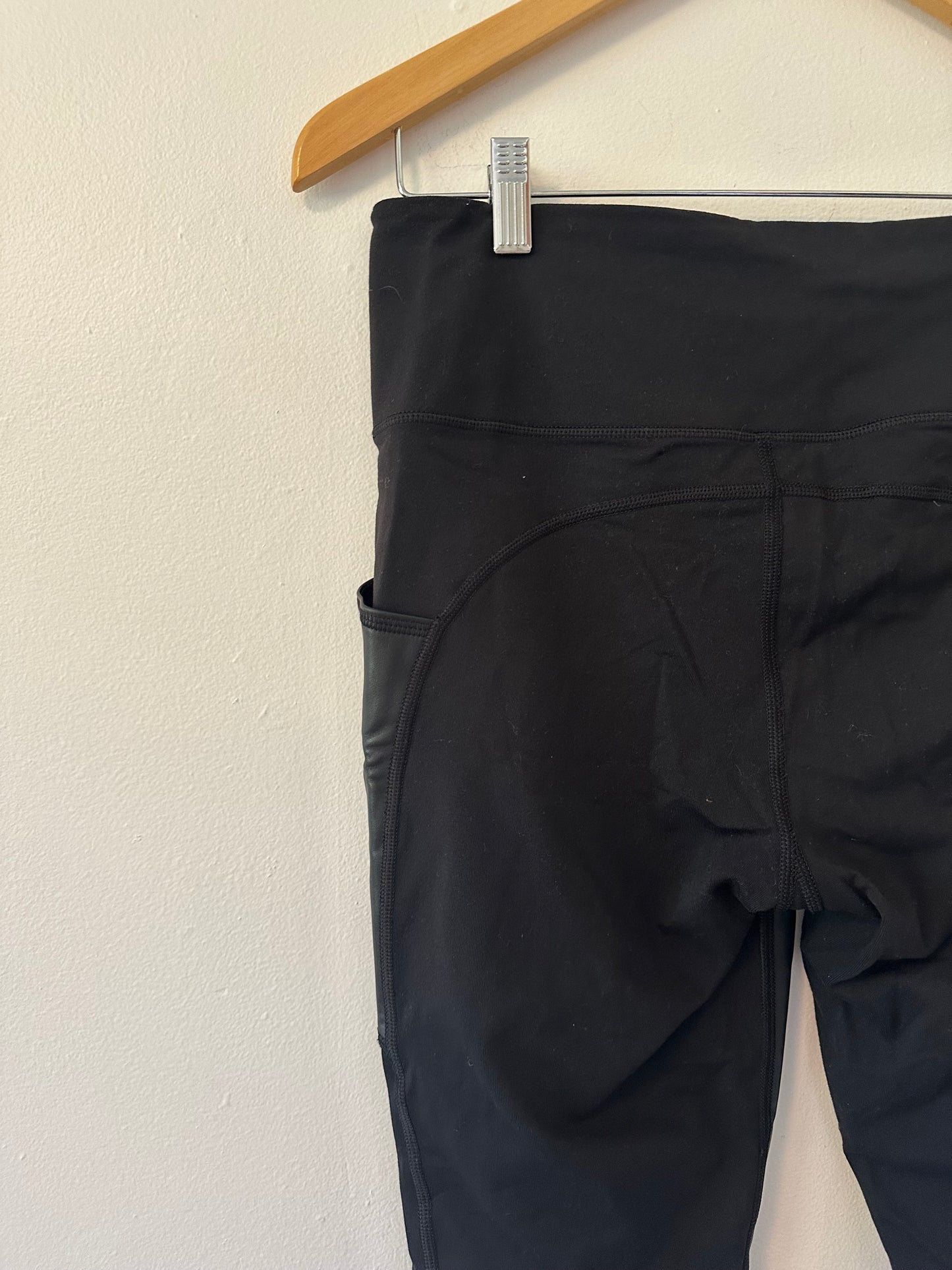 Athleta Black Faux Leather Leggings with Pockets | Size Medium