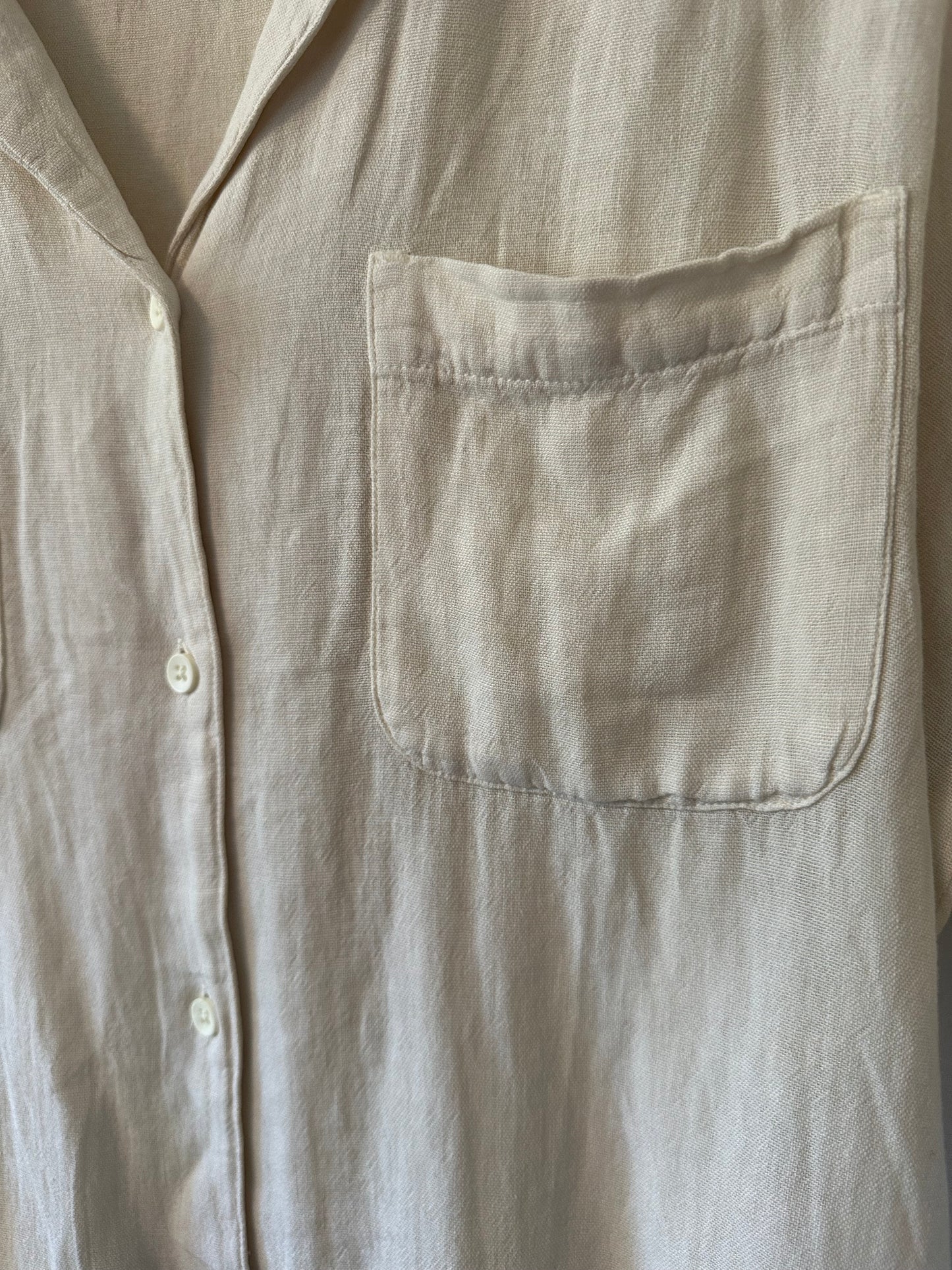 Thread & Supply Off-White Collared Linen Blend Shirt | Size Medium