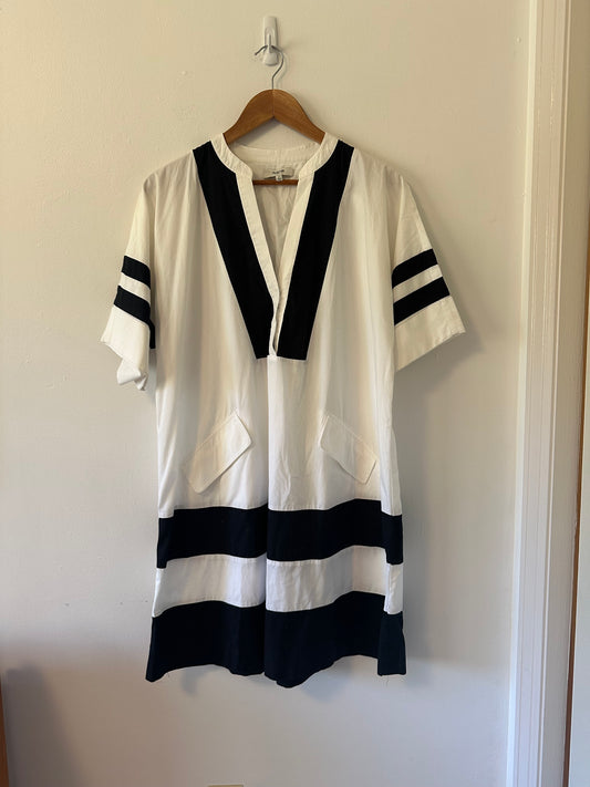 Madewell Black and White Striped Poncho Dress | Size Small