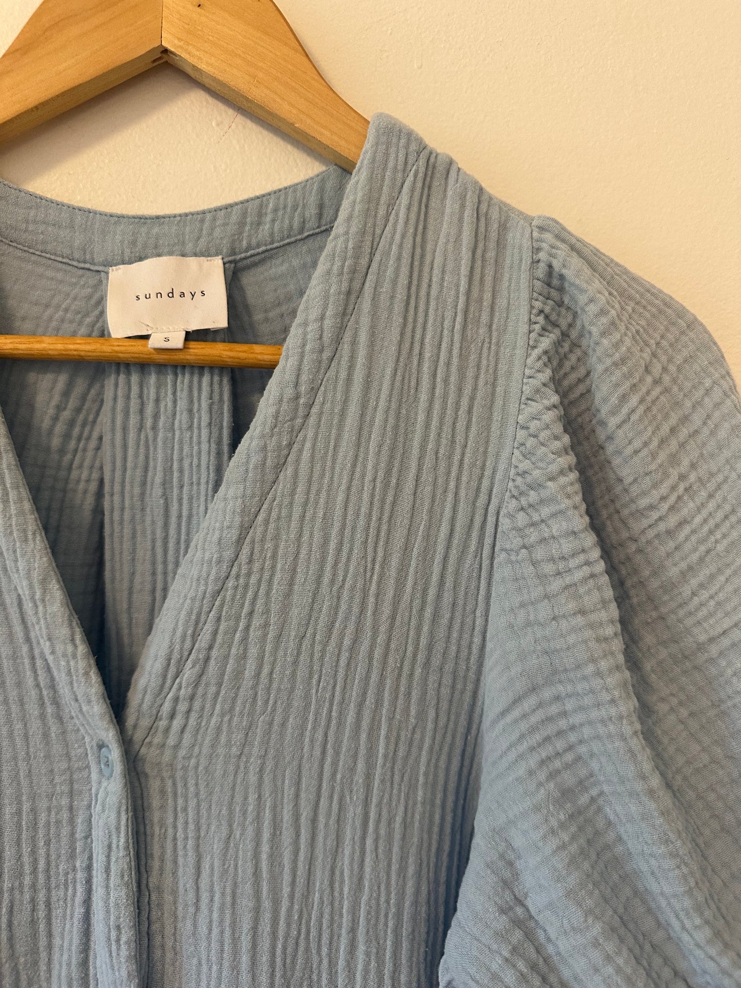 Sundays - Light Blue Decker Button Front Dress in Cotton Gauze | Size Small