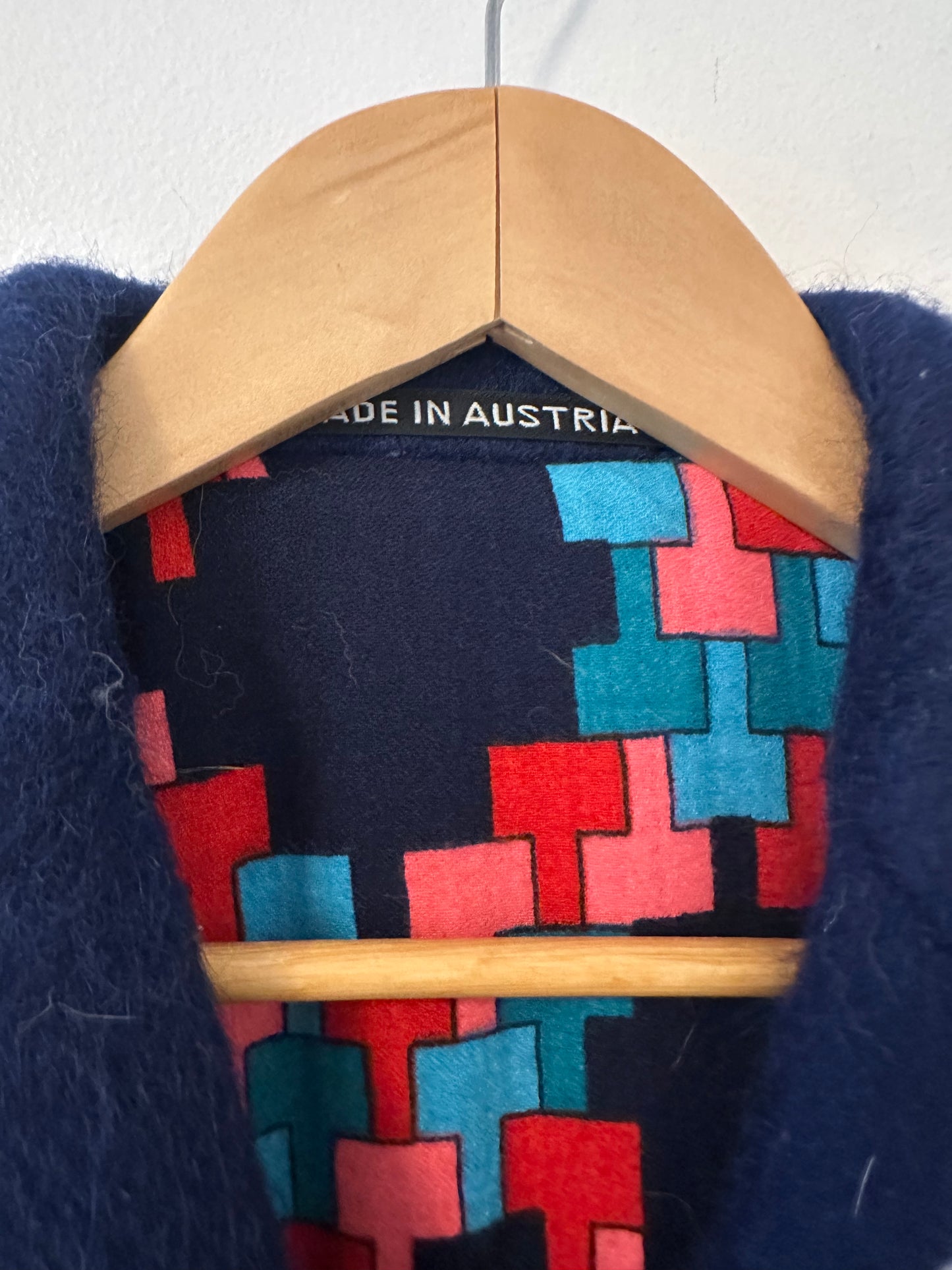 Lodenfrey Vintage Blue Wool Coat with Cream Trim