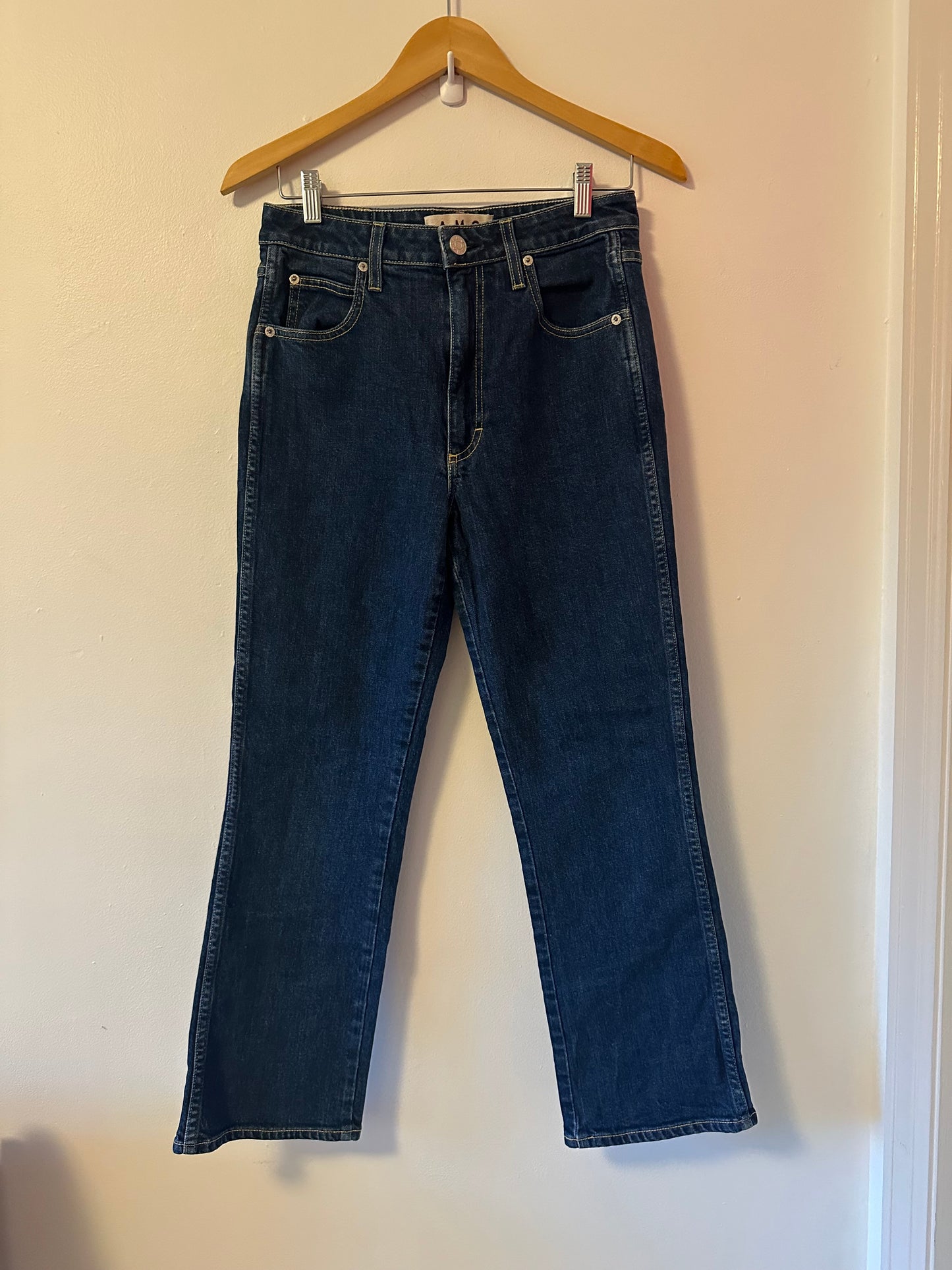 AMO Denim Bella Dark Blue Flare Jeans in Indie Blue | Size 29