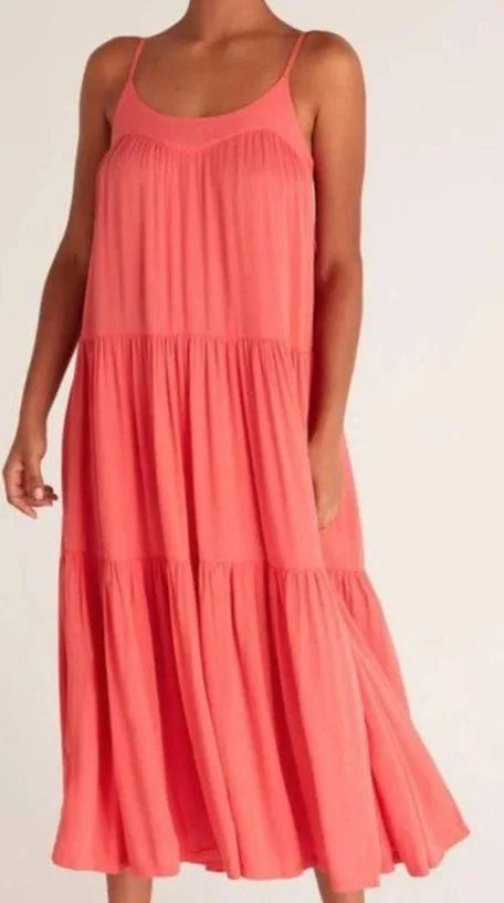 Z Supply Leila Coral Tiered Ruffle Maxi Dress - Size Small