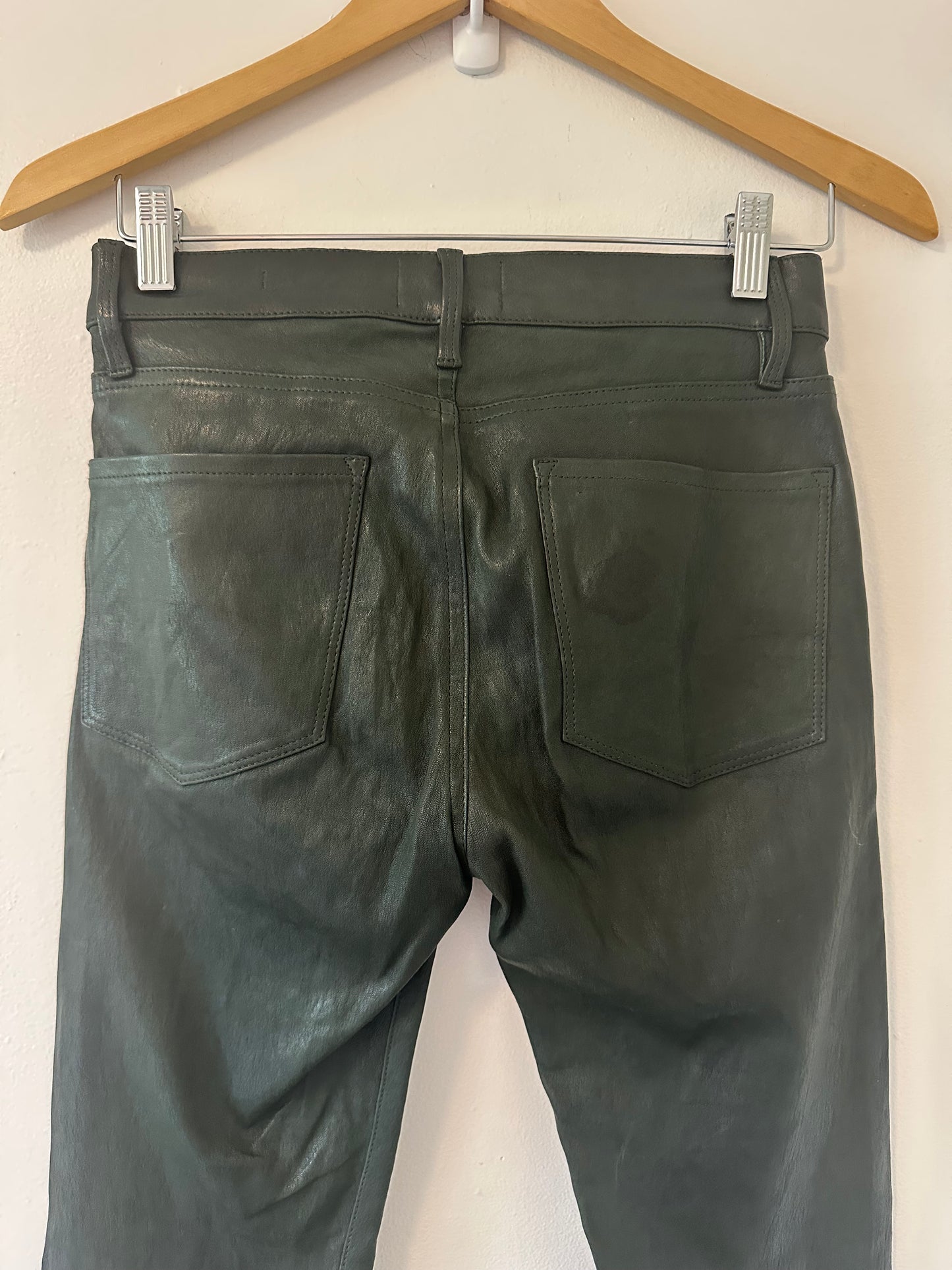 Frame Atelier Dark Green Leather Lamb Skin Pants - Size 26