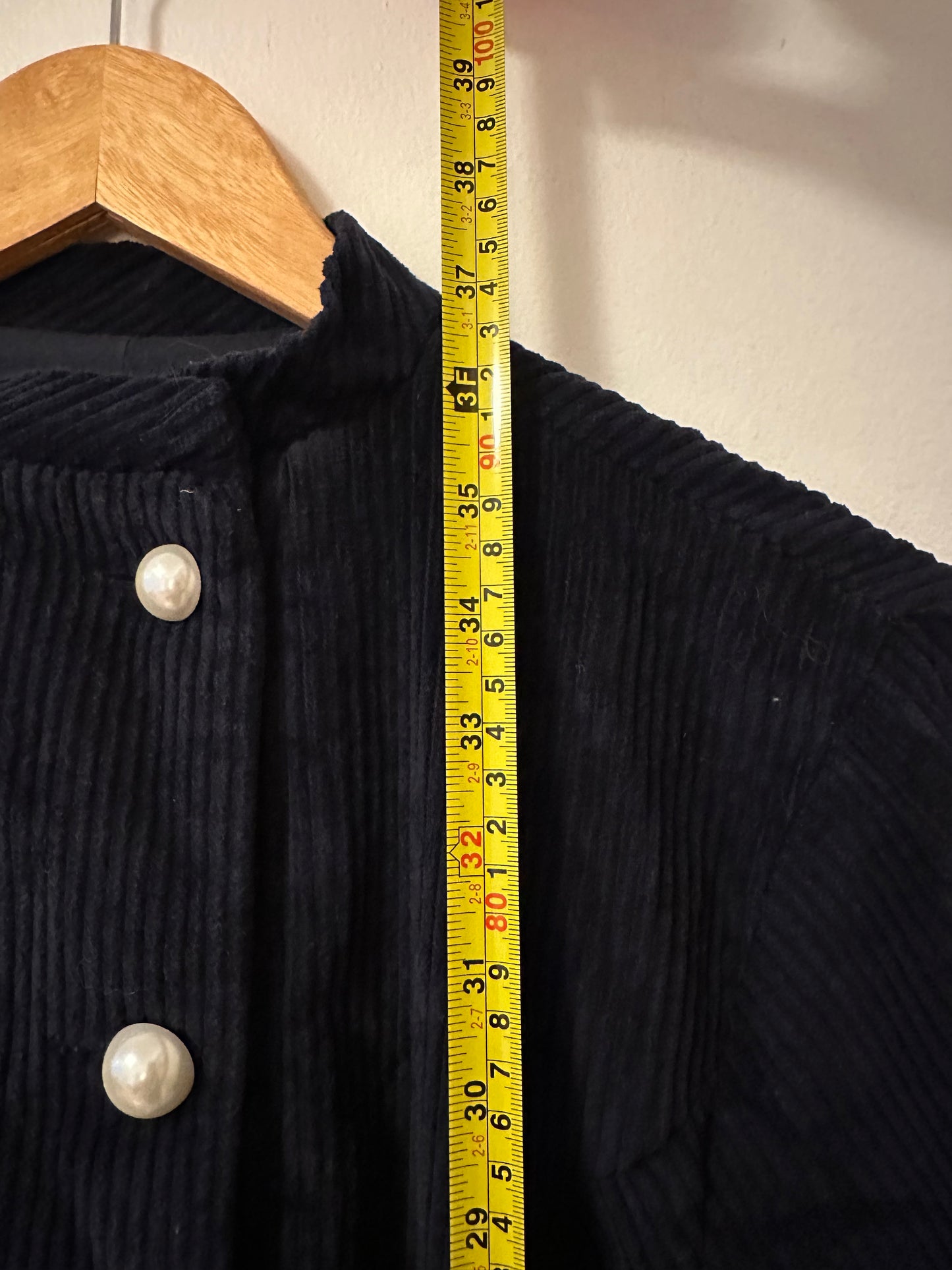 Batsheva Beray Corduroy Coat Double Breasted Mini Dress in Navy | Size XS