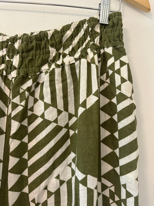 Anthropologie The Somerset Wide Leg Linen Pants in Green and White - Medium