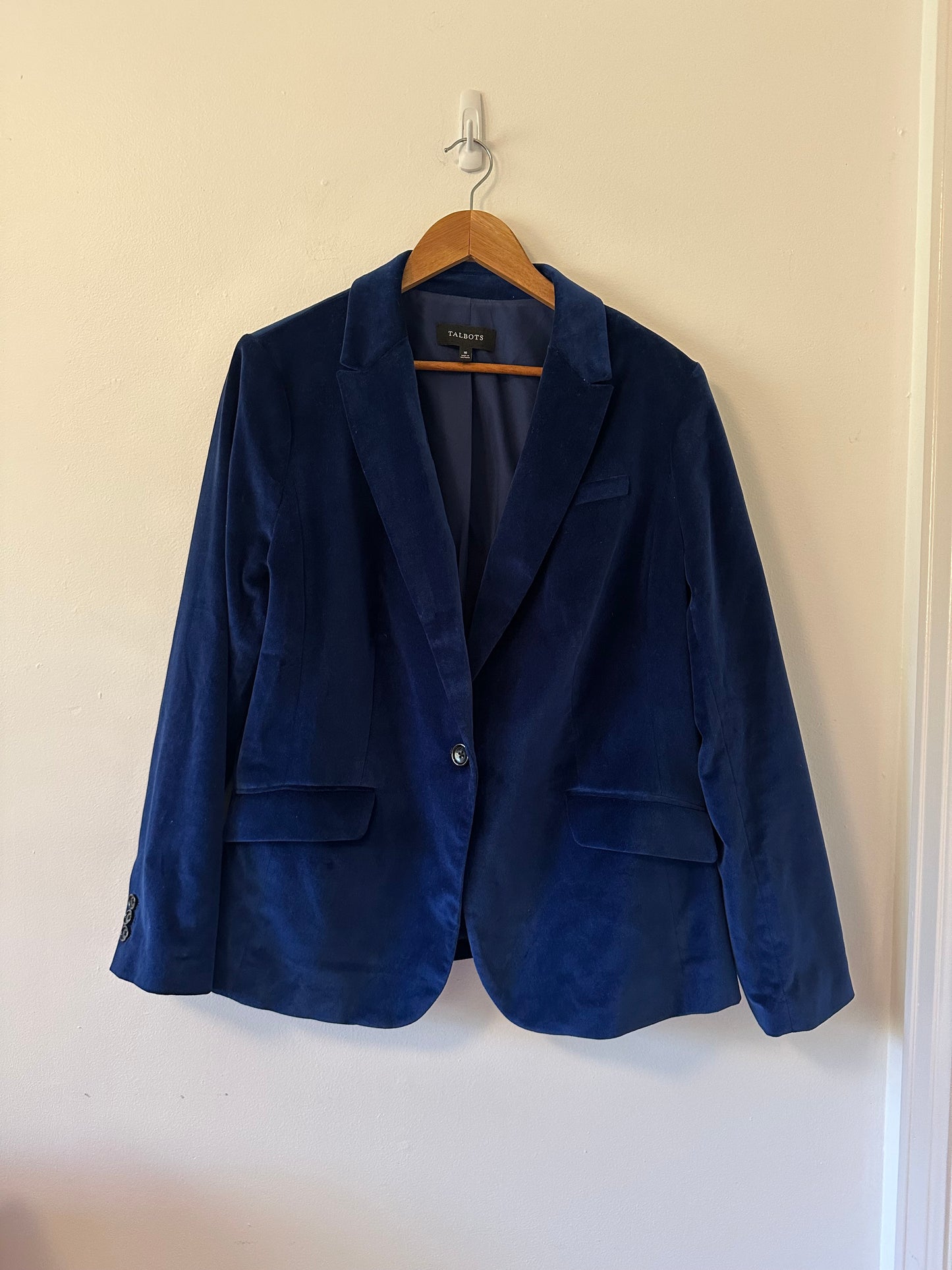 Talbots Modern Velveteen Midnight Blue Velvet Blazer | Size 16