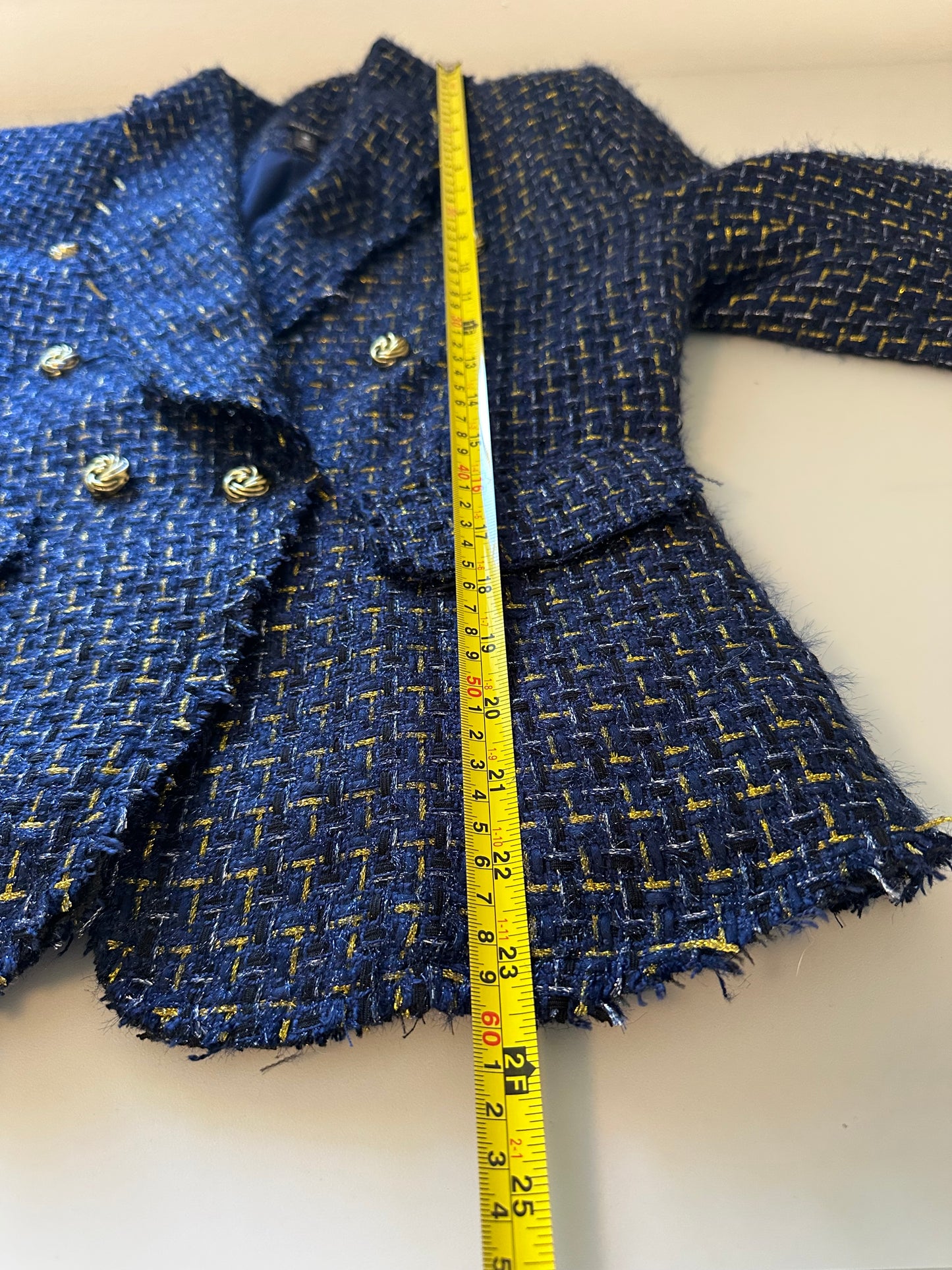 Aqua Cutaway Tweed Double Breasted Jacket in Navy | Size Medium