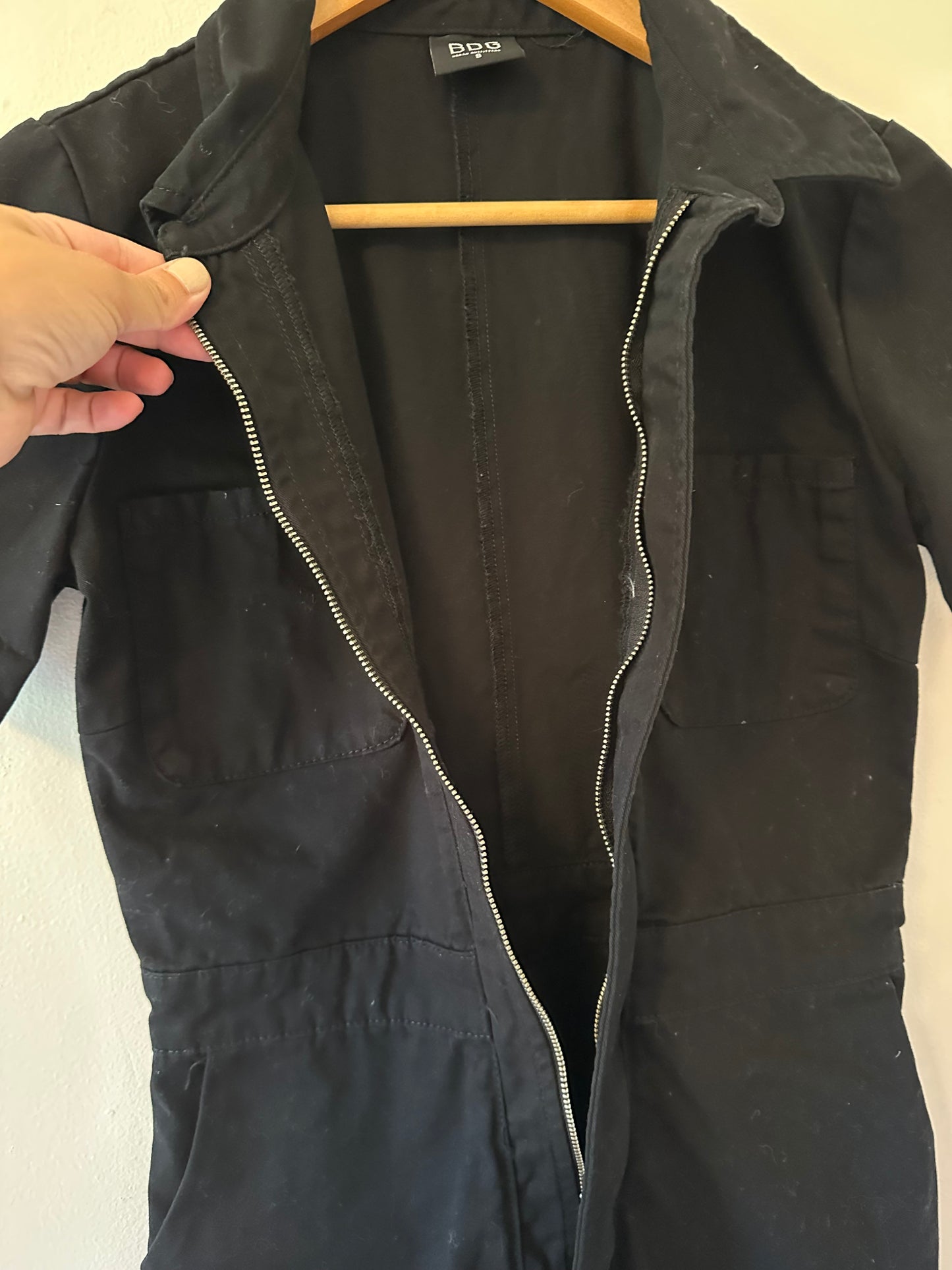 BDG Urban Outfitters - Black Short Sleeve Collared Zip Up Jumpsuit | Size Small