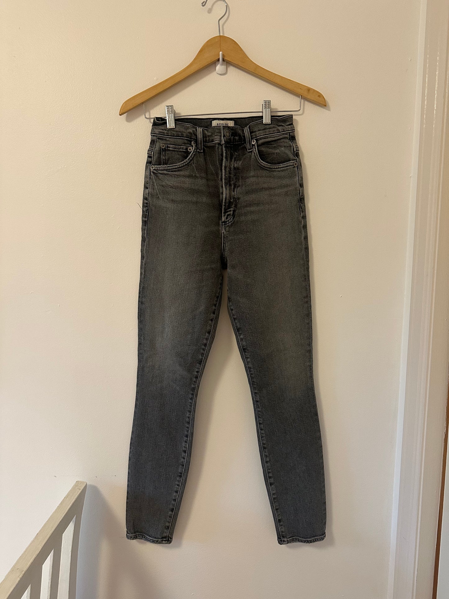 Agolde Pinch Waist High Rise Charcoal Skinny Jeans in Interlude - Size 24