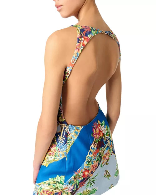 NWT Maje Floral Blue Open Back Sleeveless Dress | Size EU 36