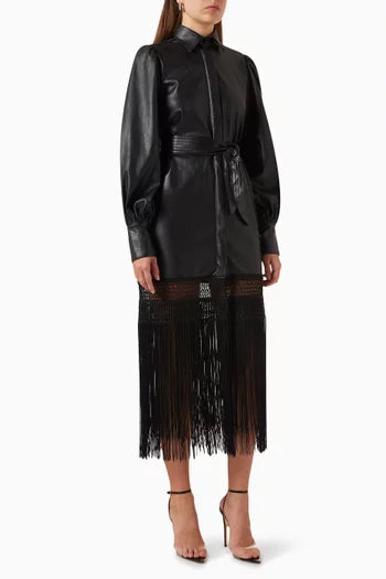 No Pise La Grama Black La Victoria Long-Sleeve Fringe Dress | Size 8