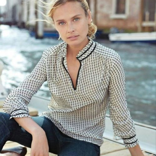 J. Crew Sheer Black and White Patterned Blouse - Size Small