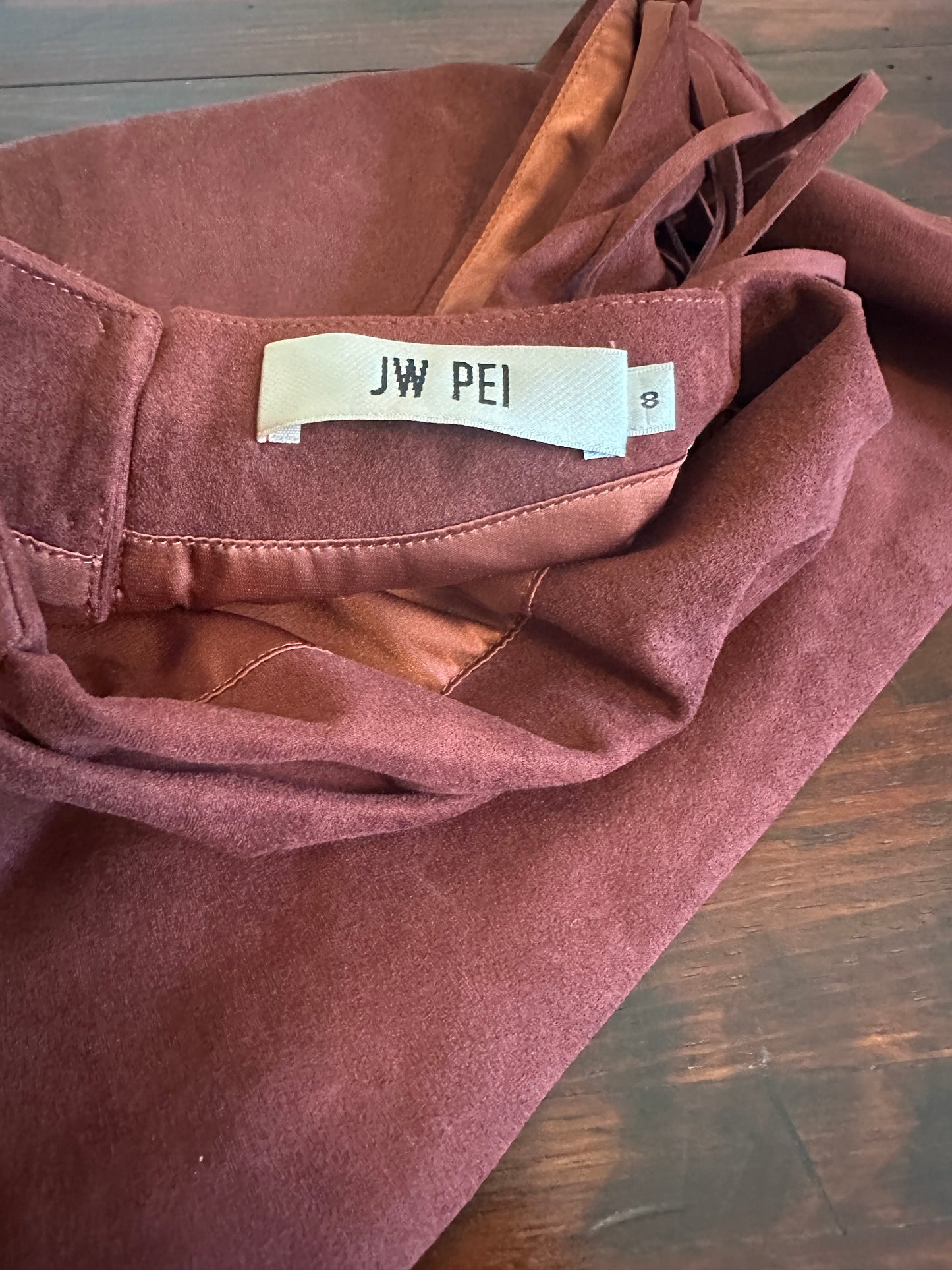 JW Pei Adeline Asymmetric Fringe Sueded Top in Burgundy - Size 8