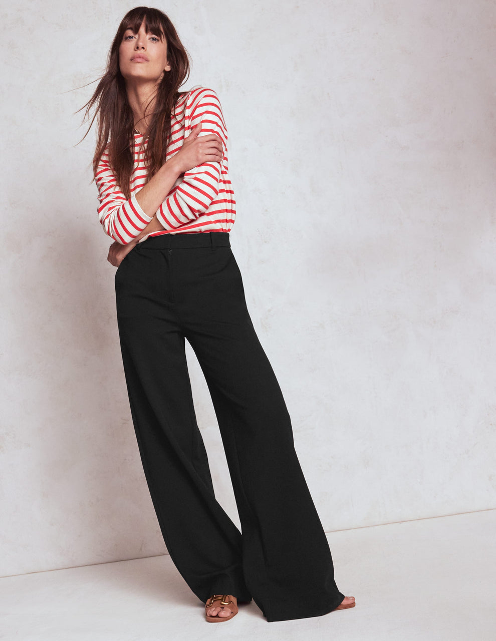 Boden Wide-Leg Ponte Pants in Black | Size 8P
