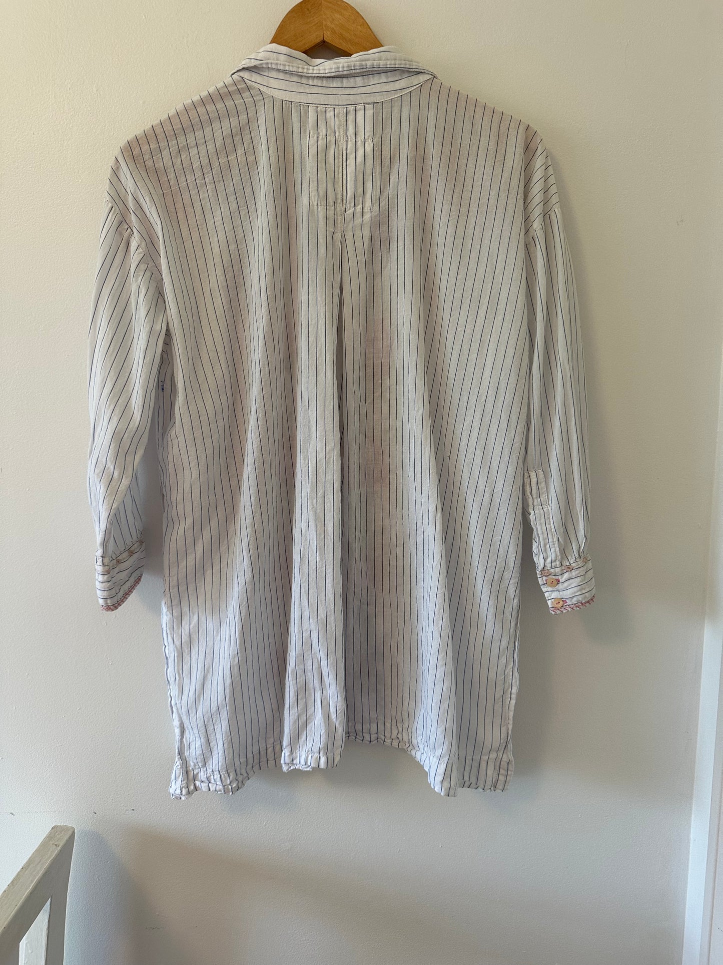 Johnny Was Workshop Striped Floral Embroidered Shirt - Size Medium