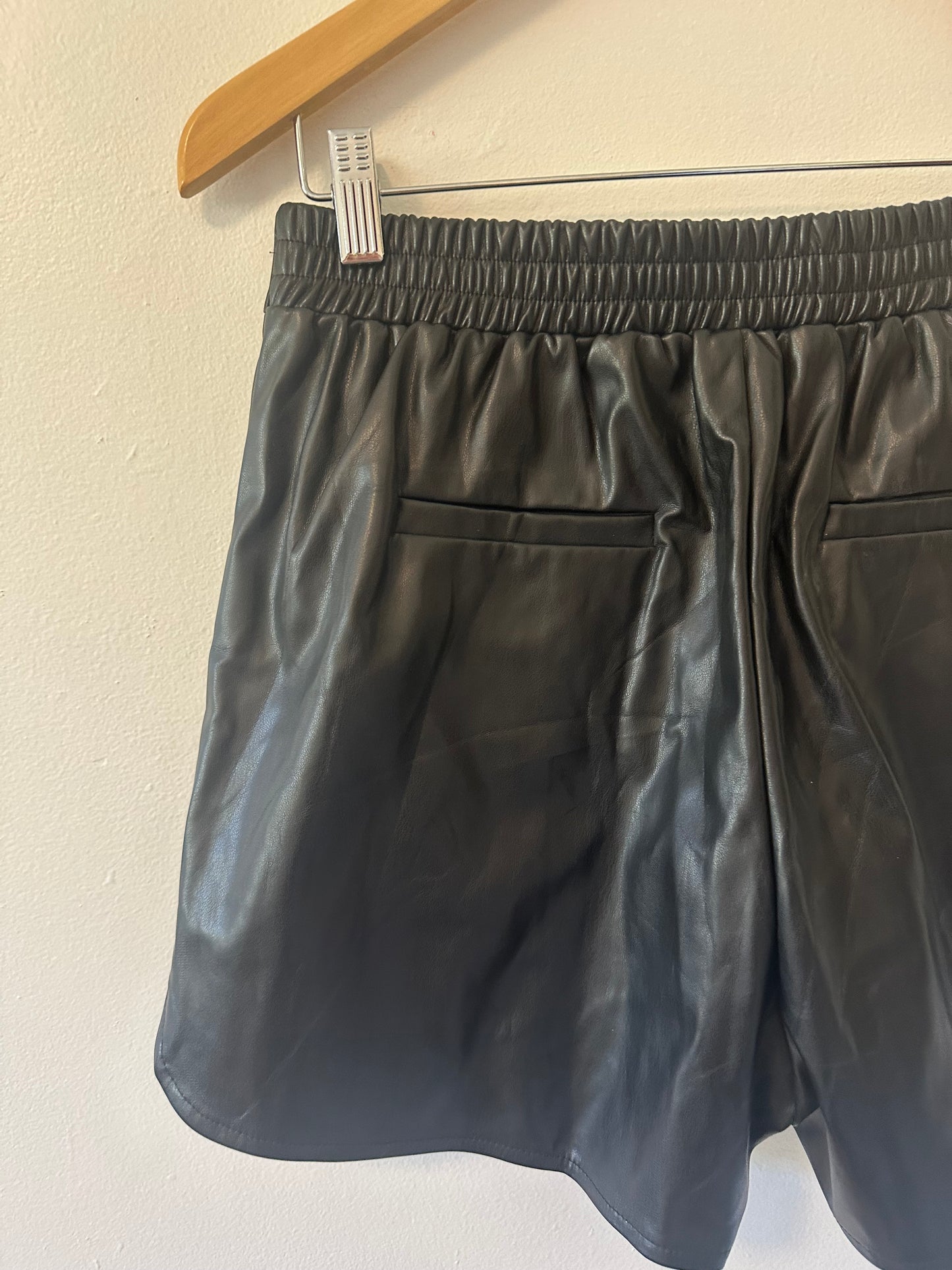Luvamia High Waist Black Faux Leather Women's Shorts | Size Medium