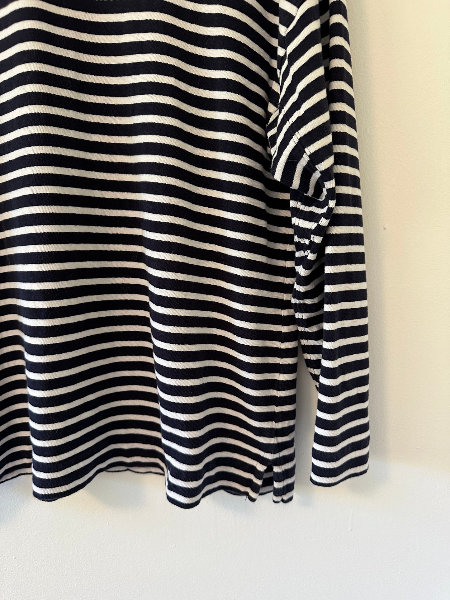 AYR The French Fry Long Sleeve T-Shirt in Navy and White Stripes | Size Large
