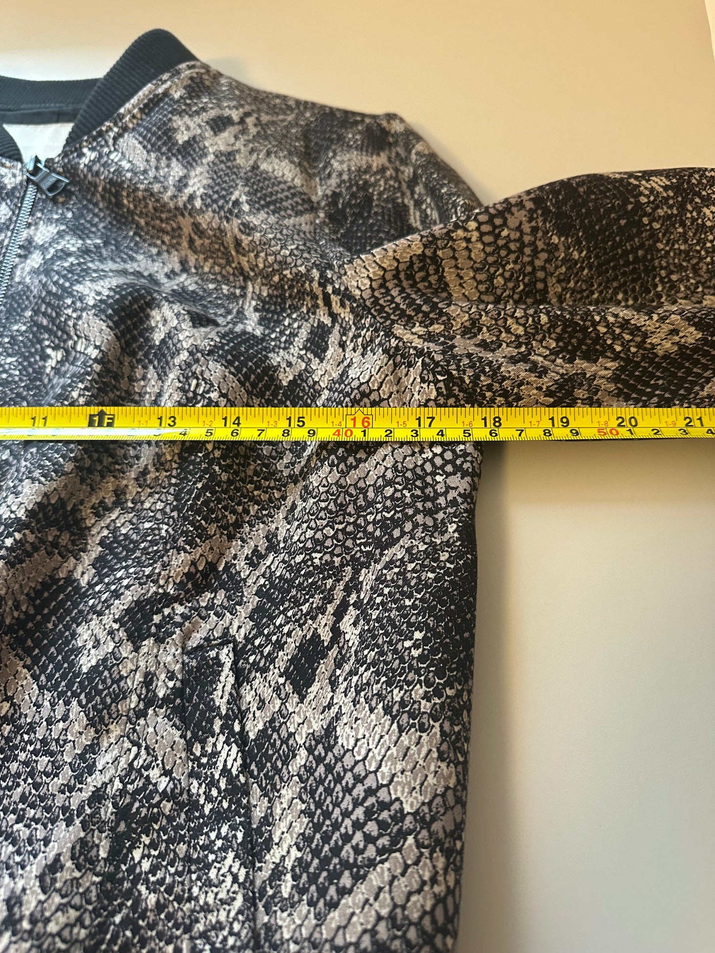 Banana Republic Black and Gray Snake Print Bomber Zip Up Jacket | Size Small