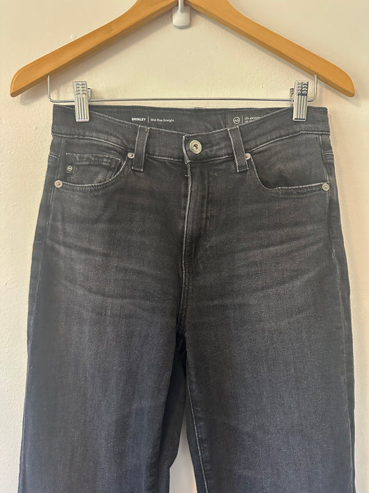 AG Adriano Goldschmied Brinkley Straight Leg Mid Rise Black Jeans | Size 25