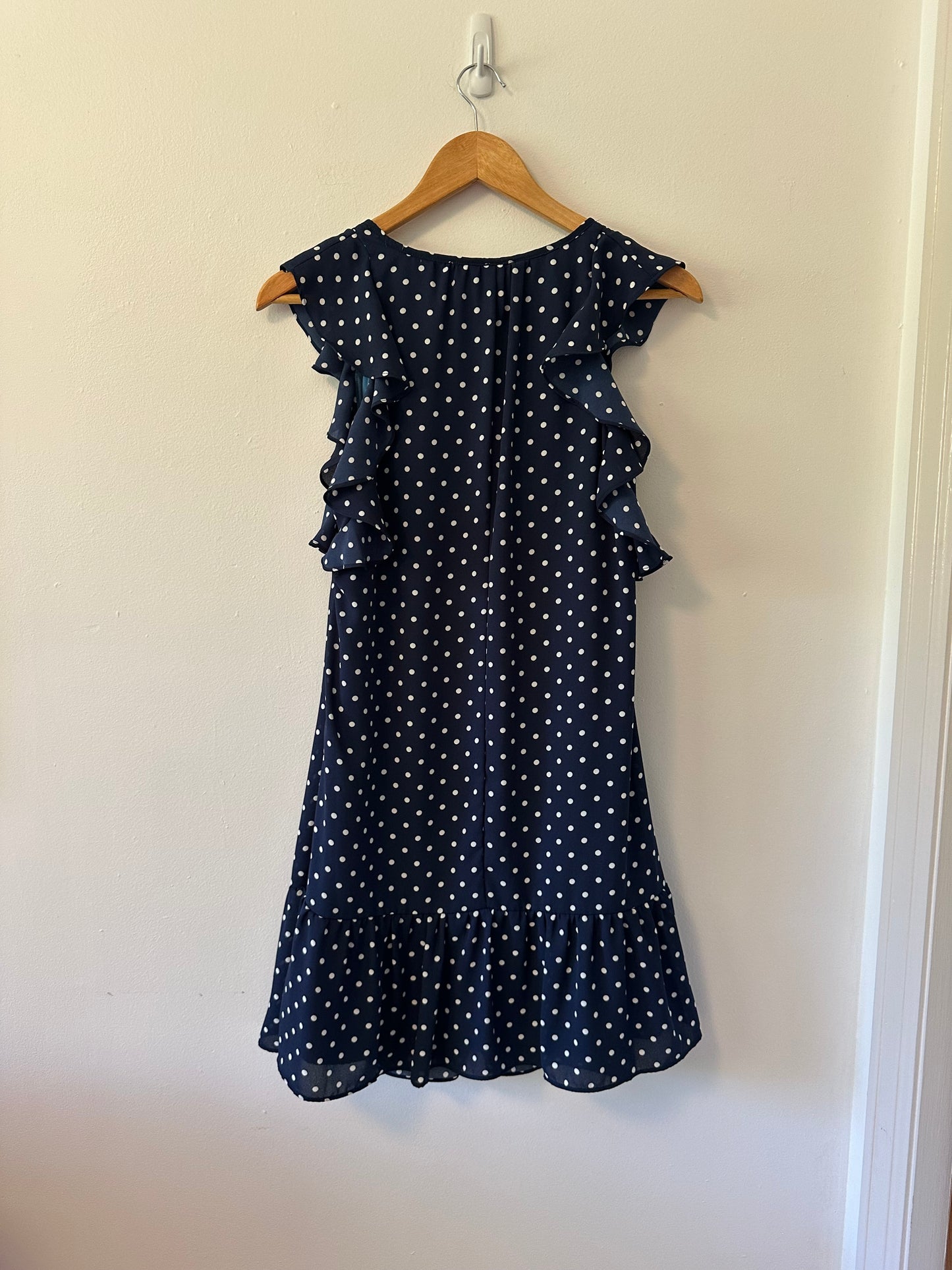 J. Crew Navy Polka Dot Ruffle Dress | Size XXS