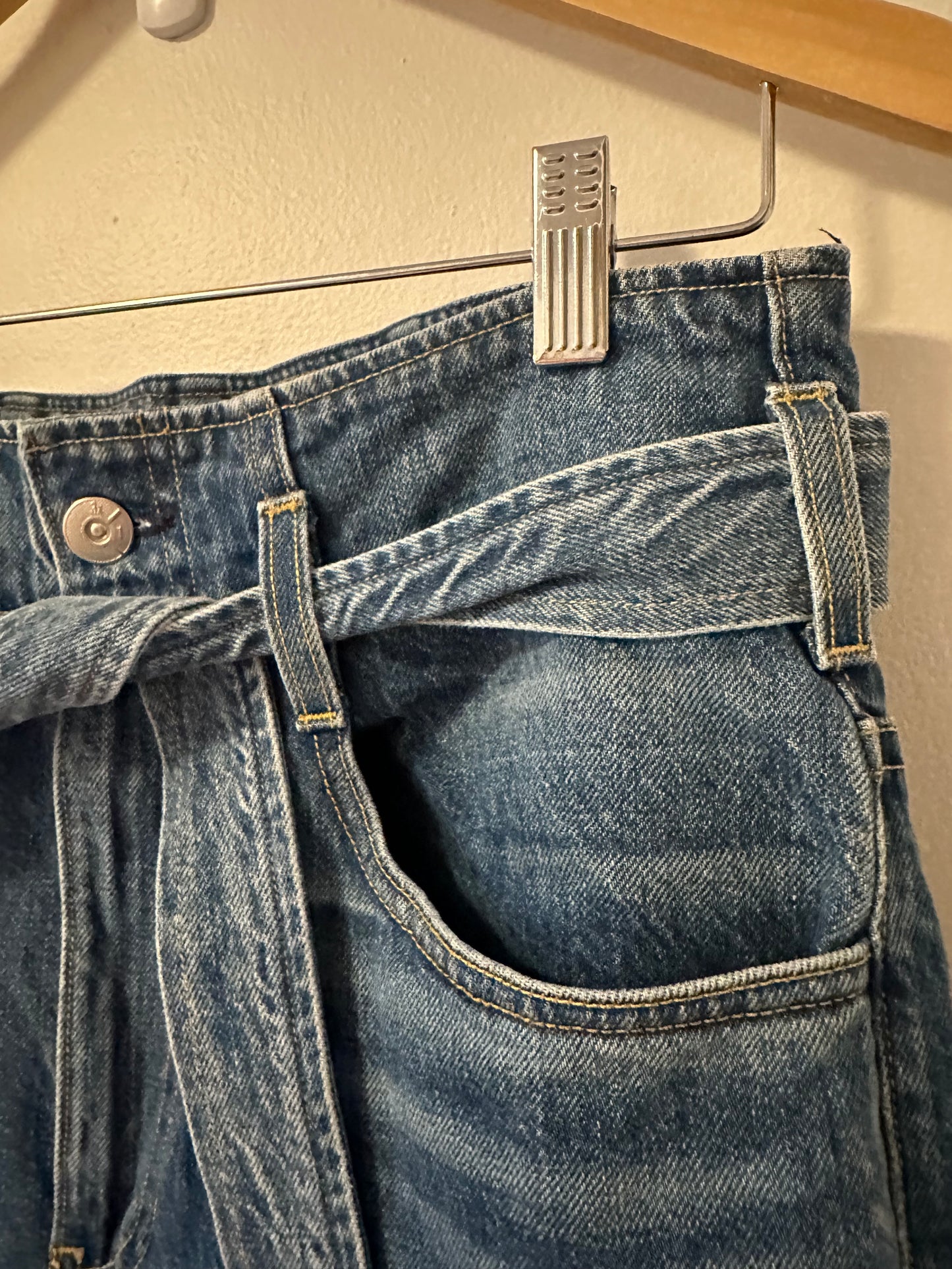 3x1 High Waist Paperbag Belted Cotton Blue Denim Jeans | Size 27