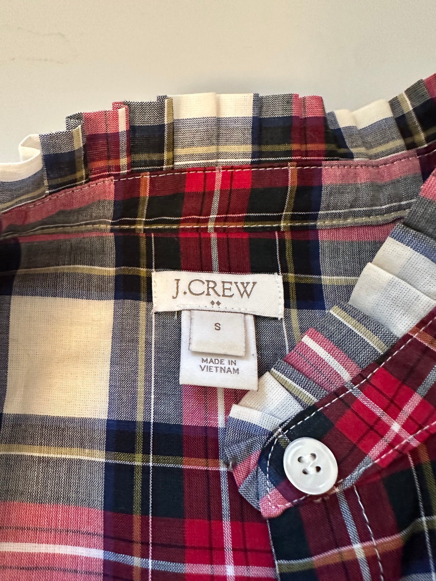 J. Crew Tartan Plaid Ruffle Button Down Shirt | Size Small