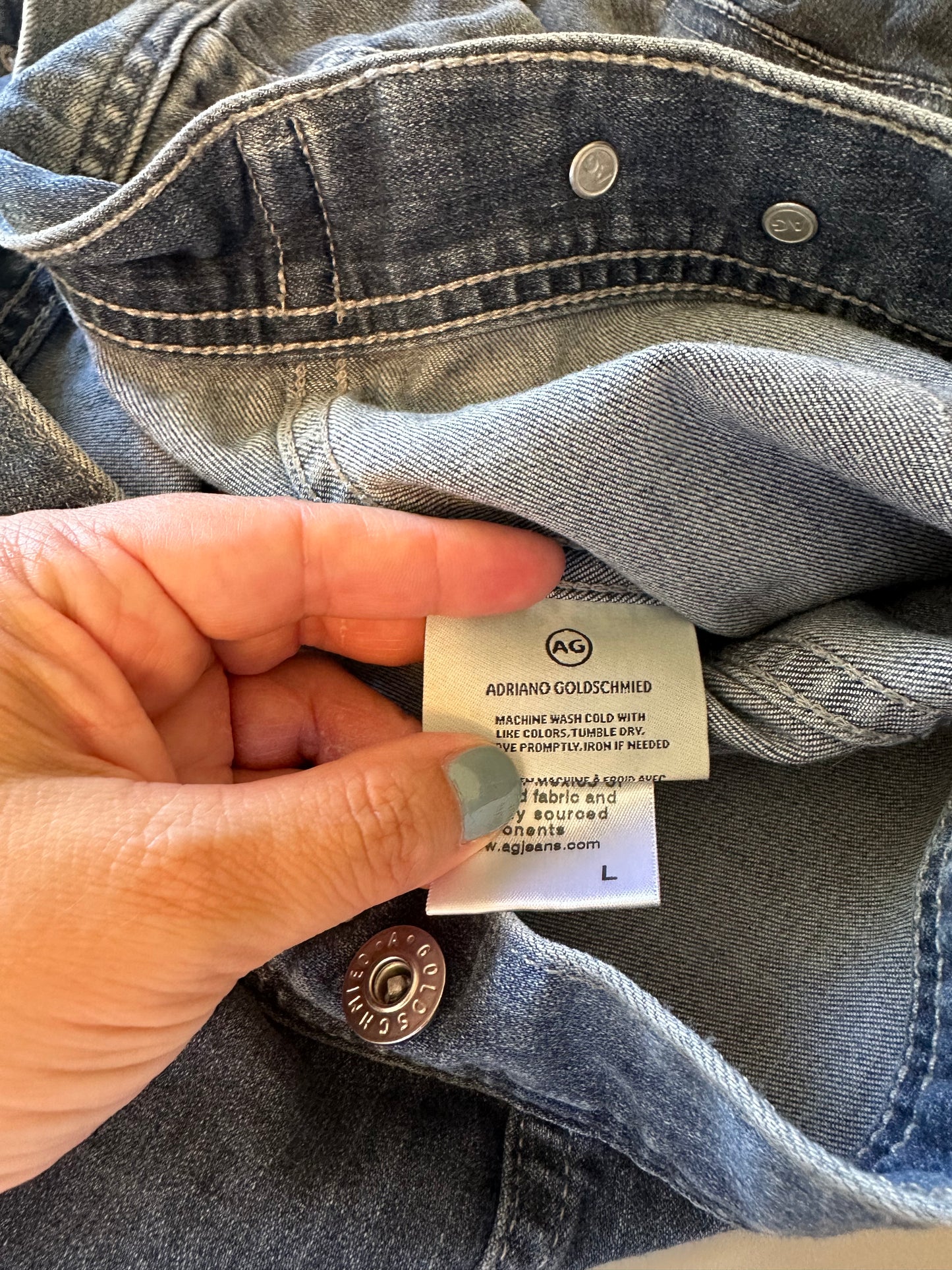 Ag Adriano Goldschmied Blue Stretch Denim Jacket | Size Large