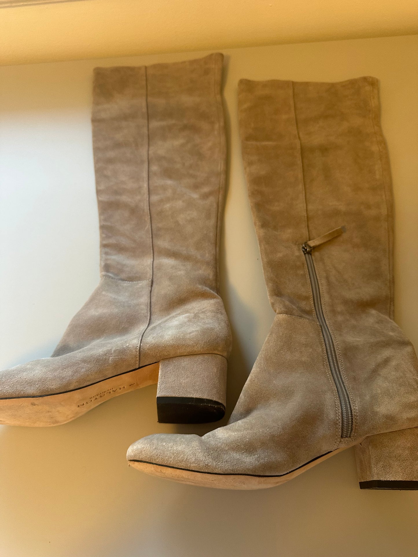 Halston Heritage Light Tan Over the Knee Suede Heeled Boots | Size 8