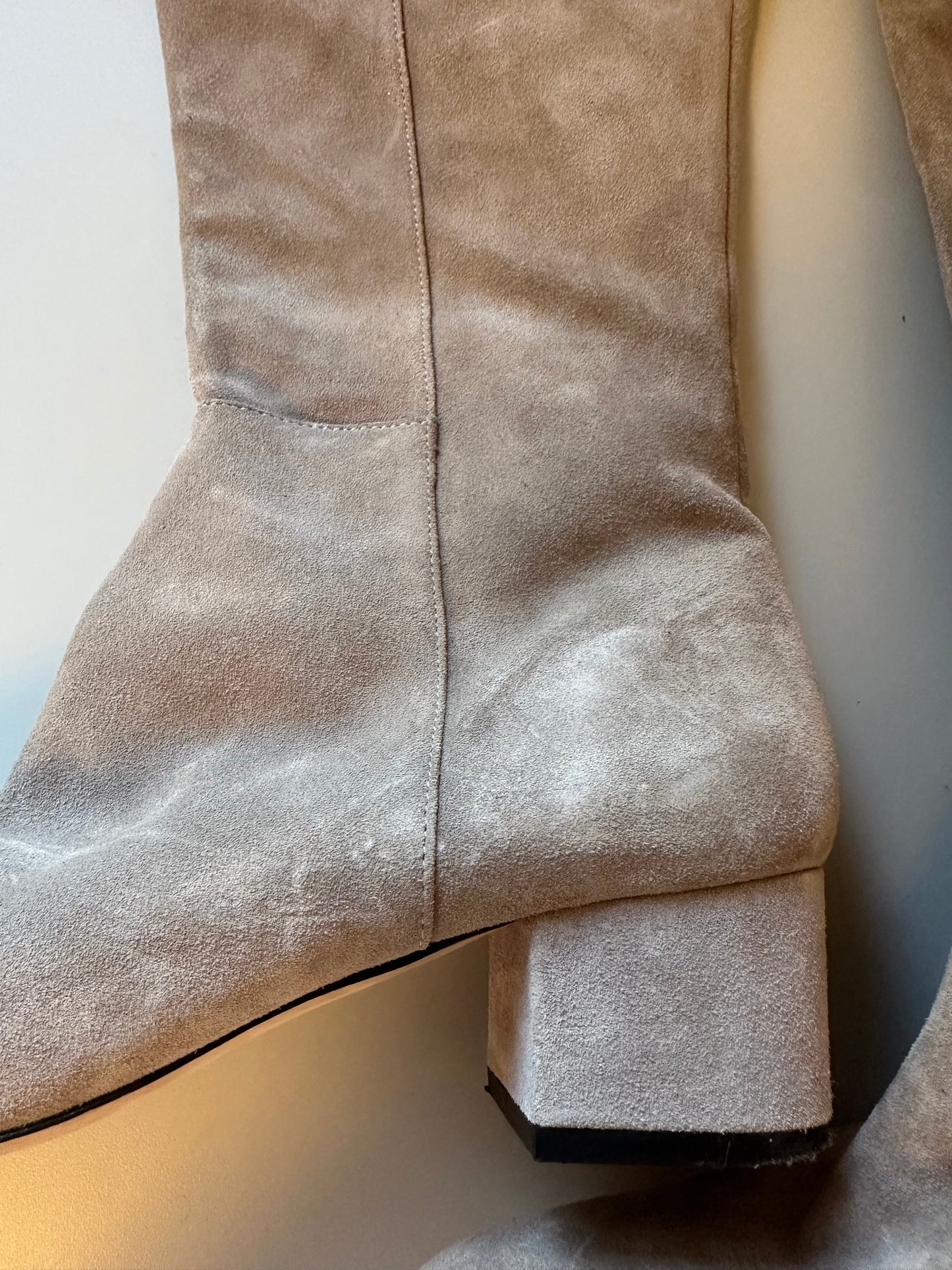 Halston Heritage Light Tan Over the Knee Suede Heeled Boots | Size 8