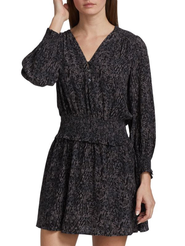 NWT Rails Zana Smocked Blouson Mini Dress in Abstract Animal Size Small