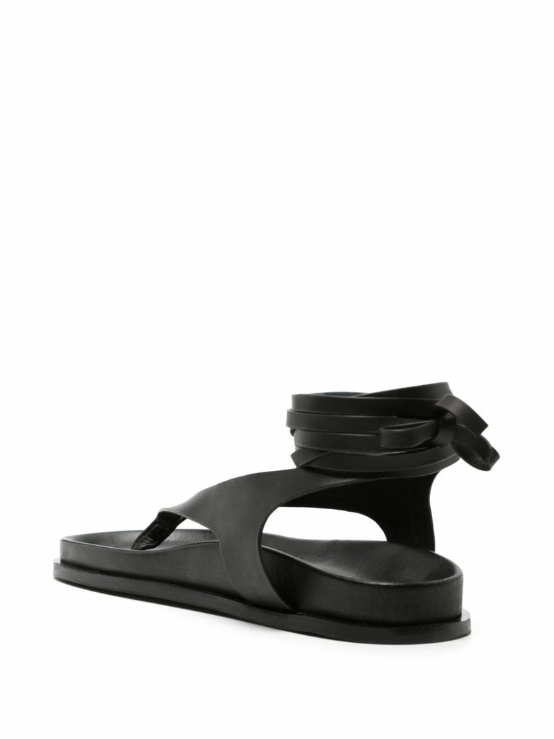 A. Emery - Black Leather Ankle Wrap Gladiator Thong Sandals in Box | Size 38