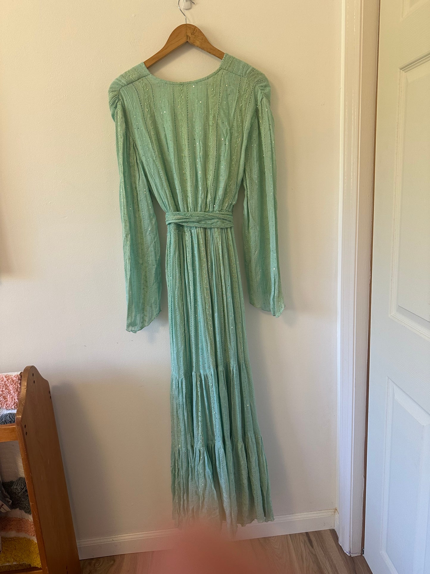 Sundress Long Sleeve Mint Green Wrap Maxi Dress | Size XS/S