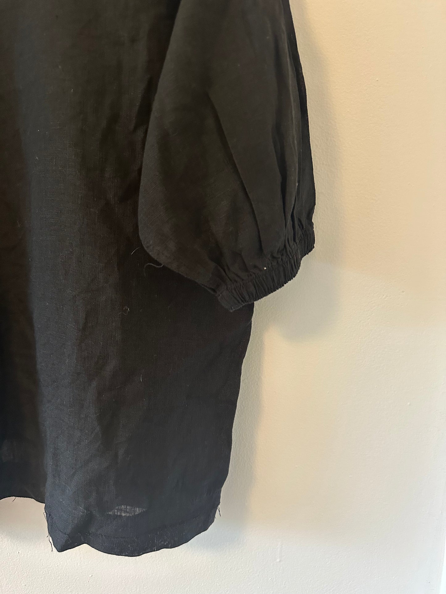 Apiece Apart Black Raw Edge Hem Peasant Blouse with Pouf Sleeves - Size XS