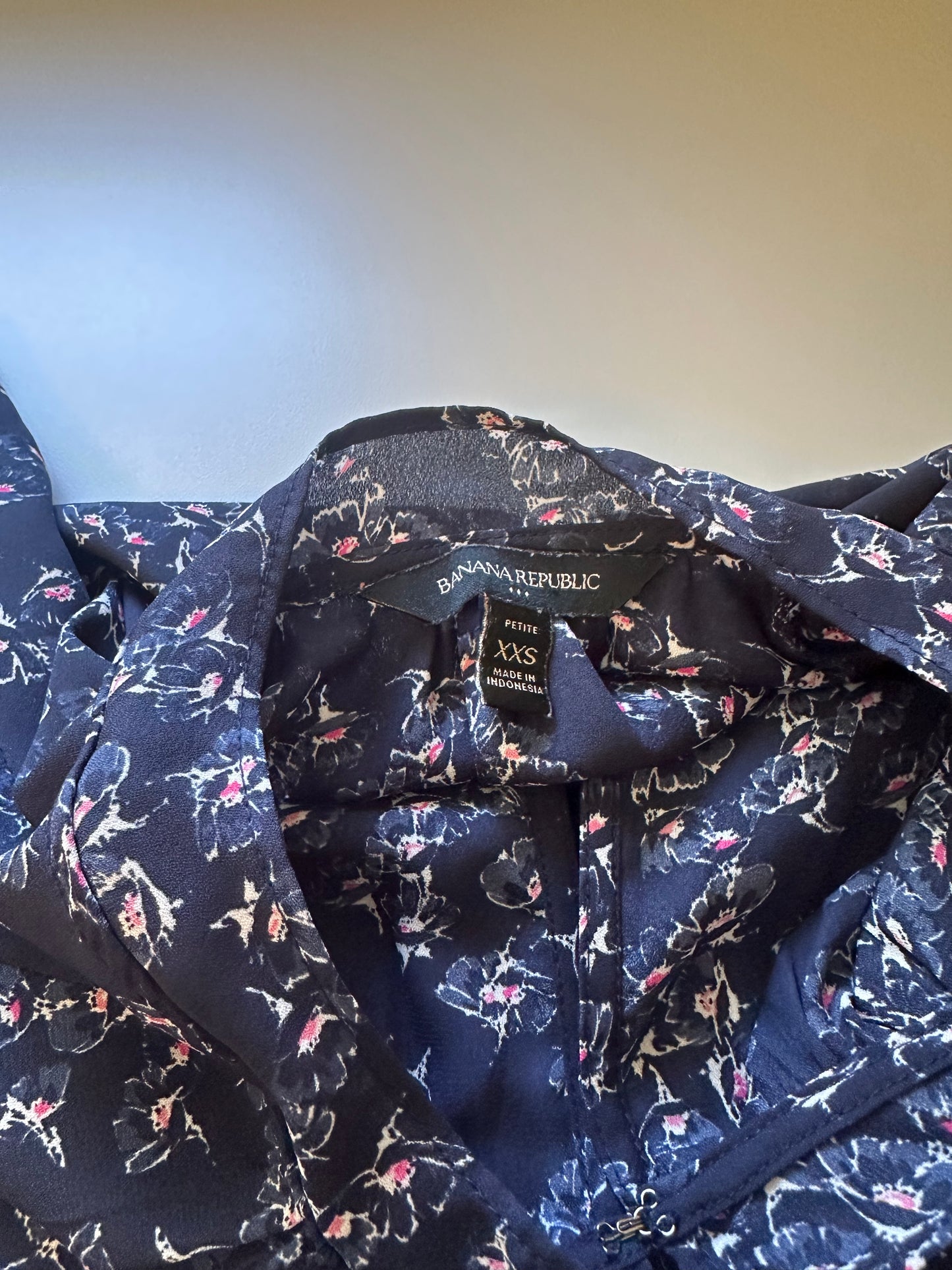 Banana Republic Navy Floral Long Sleeve Dress | Size XXSP