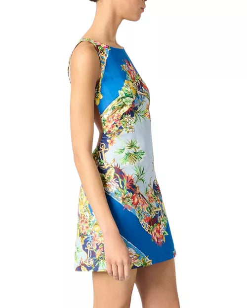 NWT Maje Floral Blue Open Back Sleeveless Dress | Size EU 36