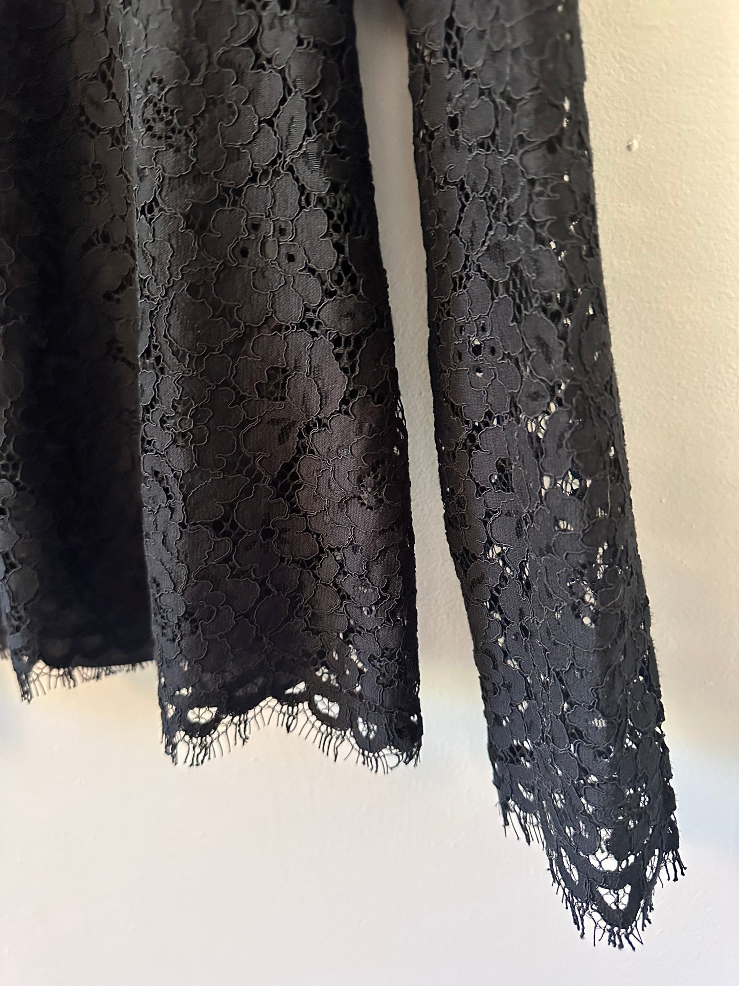 J. Crew Scalloped Black Lace Women's Mock Neck Blouse | Size 2