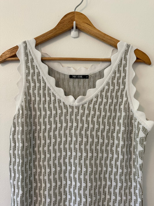 Nic+Zoe Spring Fling Metallic Twirl Dress - White and Silver | Size Extra Large