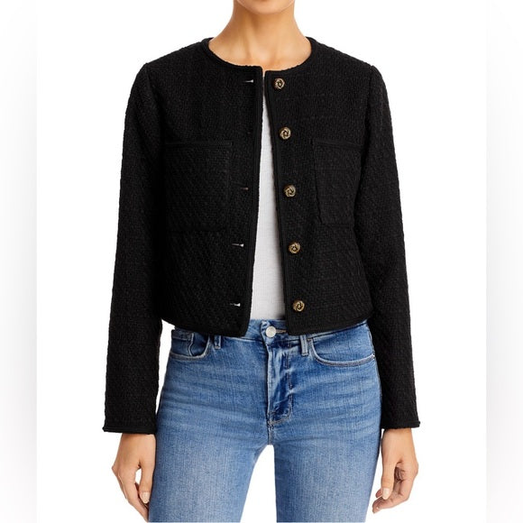 Aqua Black Tweed Textured Blazer Jacket with Gold Buttons | Size Medium