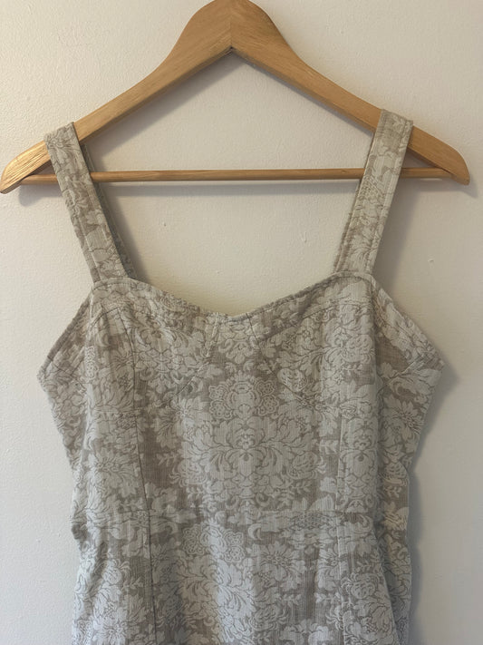 J.O.A. Cream and Beige Floral Linen and Cotton Mini Dress | Size Small