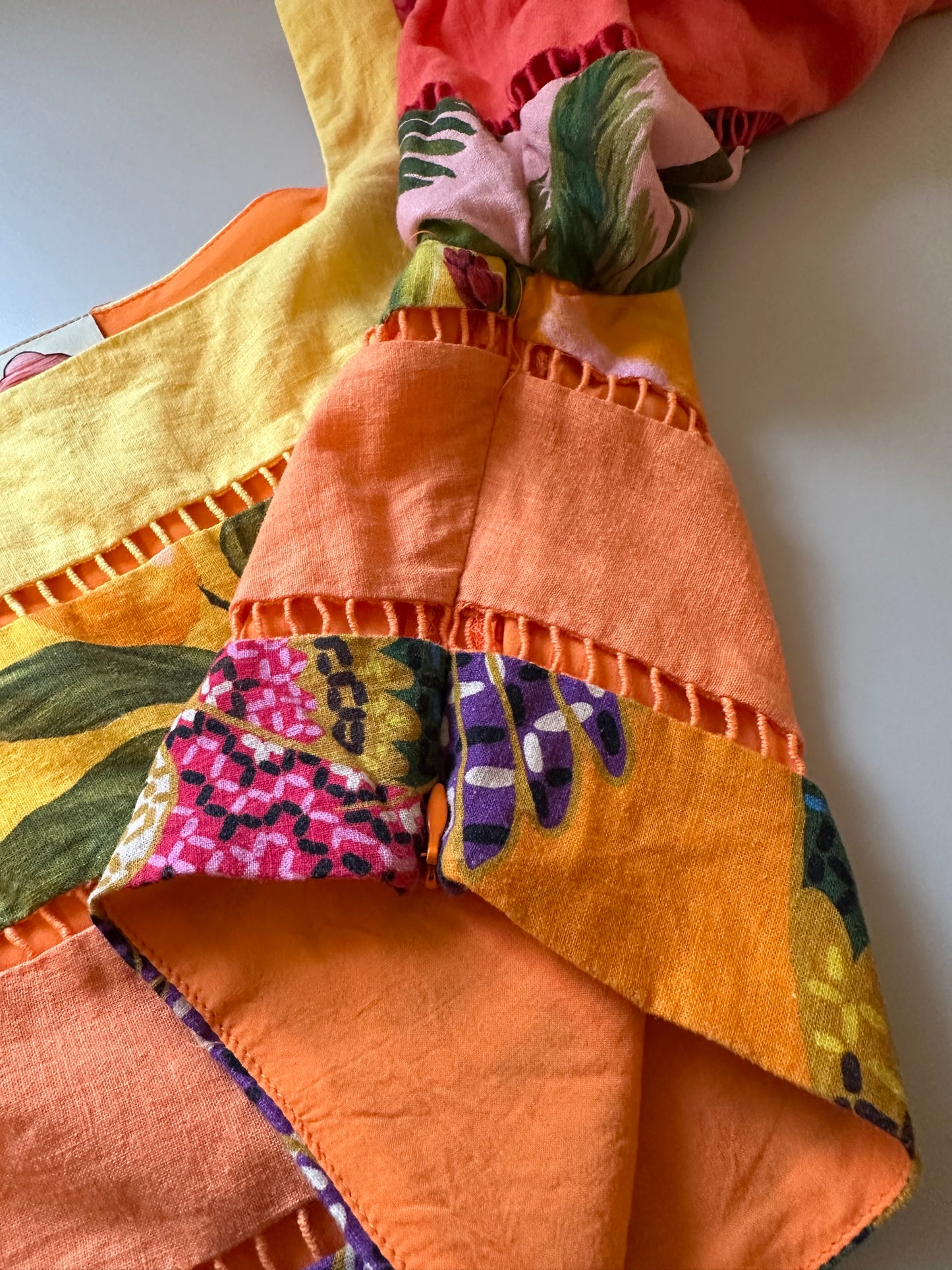 FARM Rio Rainbow Mixed Prints Tiered Linen Blend Top | Size Medium