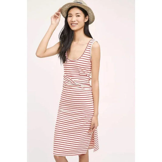 Maeve Striped Red and White Sleeveless Dress Size Medium