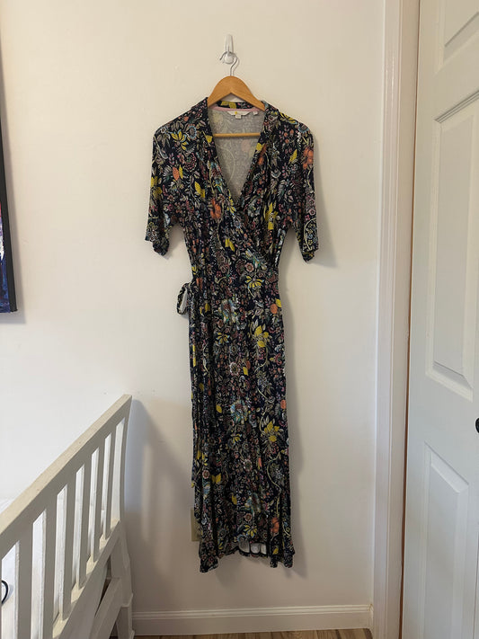 Boden Lavinia Jersey Wrap Dress in Papaya Wildflower Prairie - Size 10