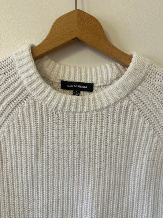 525 American White Cotton Shaker Knit Sweater Size Small